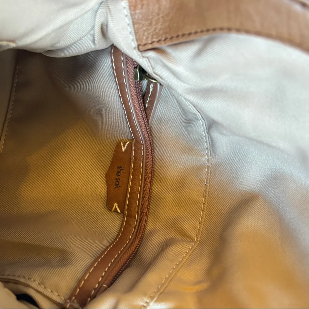The Sak Silverlake Tan Brown Embossed Leather Crossbody Flap Brass Studs
